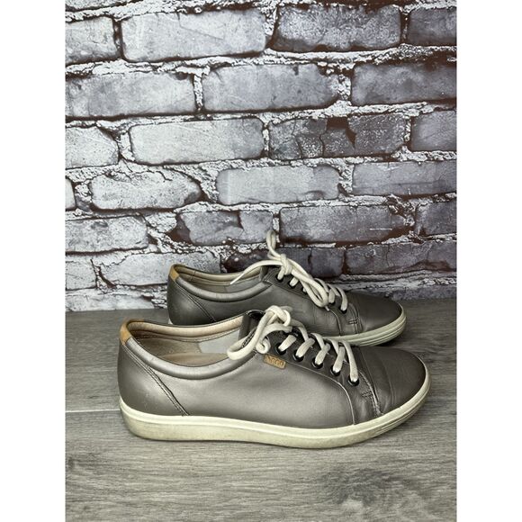 ECCO Soft 7 Stone Metallic Silver Leather Casual Sneakers Women Sz 40EU/9.5M US - Picture 11 of 16